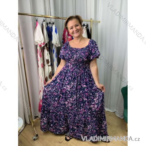 Šaty dlouhé krátký rukáv dámské viskoza nadrozměr (42/44/46 ONE SIZE) ITALSKÁ MÓDA IMWEC25049