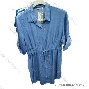 Šaty krátke riflové sťahovacie 3/4 dlhý rukáv dámske (S/M/L ONE SIZE) TALIANSKA MÓDA IMSM25062