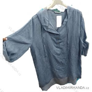 Tunika riflová s kapucňou 3/4 dlhý rukáv dámska nadrozmer (42/44/46 ONE SIZE) TALIANSKA MÓDA IMSM25068
