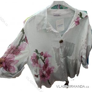 Košeľa klasik kvetovaná 3/4 dlhý rukáv dámska nadrozmer (42/44/46 ONE SIZE) TALIANSKA MÓDA IMSM25076