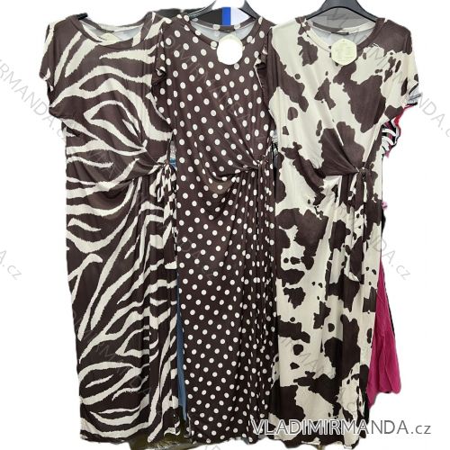 Šaty dlhé letné cowprint puntik krátky rukáv dámske (XS/S/M ONE SIZE) TALIANSKA MÓDA IMM25M11283