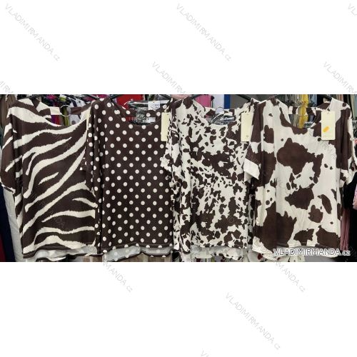 Blúzka tunika crowprint krátky rukáv dámska (S/M/L ONE SIZE) TALIANSKA MÓDA IMM25M7626