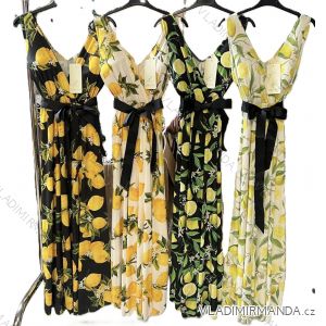 Šaty dlhé icecool lemon citrónky na ramienka s opaskom dámske (XS/S/M ONE SIZE) TALIANSKA MÓDA IMM25M2132A