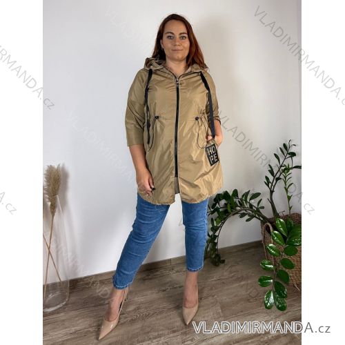 Bunda slabá s kapucňou 3/4 dlhý rukáv dámska nadrozmer HOPE (46/48/50 ONE SIZE) TALIANSKA MÓDA IMC24413/DR tm. béžová 48/50