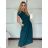 Šaty dlhé letné krátky rukáv dámske (S/M/L ONE SIZE) TALIANSKA MÓDA IM425140/DU -  modrá mintová  -   S/M/L