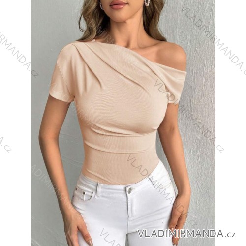 Tričko riadok krátky rukáv dámske (XS/S/M ONE SIZE) TALIANSKA MÓDA IMM25M21327 béžová XS/S/M