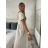 Šaty dlouhé voľnočasové letné krátky rukáv dámske CARLA (S/M/L ONE SIZE) TALIANSKA MÓDA IMSM25191/DR - béžová - S/M/L