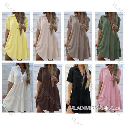 Šaty krátke košeľové s opaskom krátky rukáv dámske (S/M/L ONE SIZE) TALIANSKA MÓDA IMWB25902
