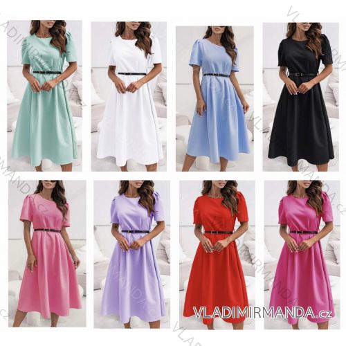 Šaty dlhé s opaskom krátky rukáv dámske (S/M/L ONE SIZE) TALIANSKA MÓDA IMWB25903