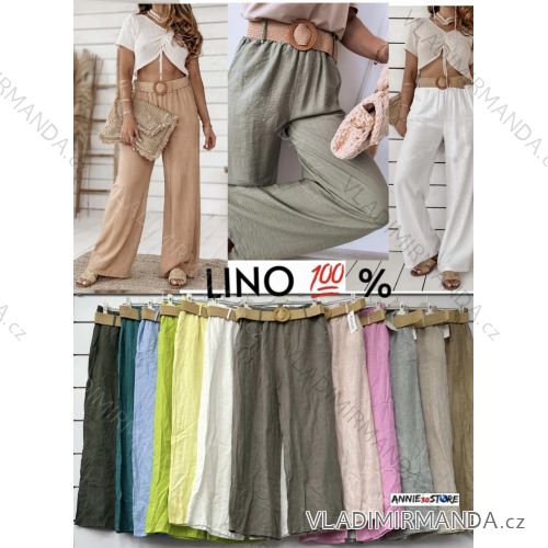 Nohavice dlhé oversize s opaskom ľanové dámske (S/M/L ONE SIZE) TALIANSKA MÓDA IMWAD25919