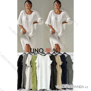 Šaty dlhé letné ľanové 3/4 dlhý rukáv dámske (S/M/L ONE SIZE) TALIANSKA MÓDA IMWAD25926