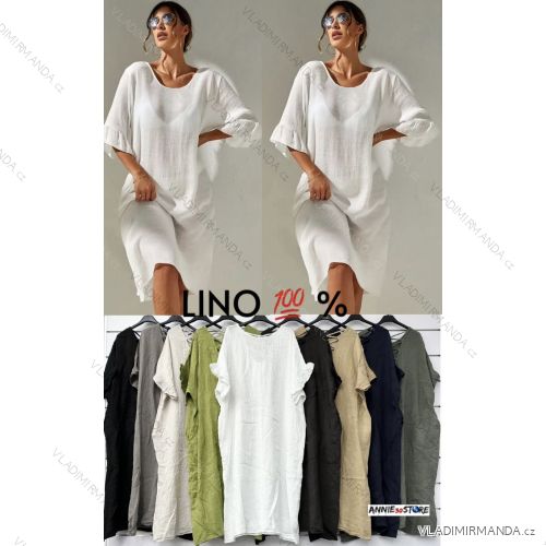 Šaty dlhé letné ľanové 3/4 dlhý rukáv dámske (S/M/L ONE SIZE) TALIANSKA MÓDA IMWAD25926