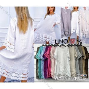 Šaty dlouhé letní lněné 3/4 dlouhý rukáv dámské (S/M/L ONE SIZE) ITALSKÁ MÓDA IMWAD25927