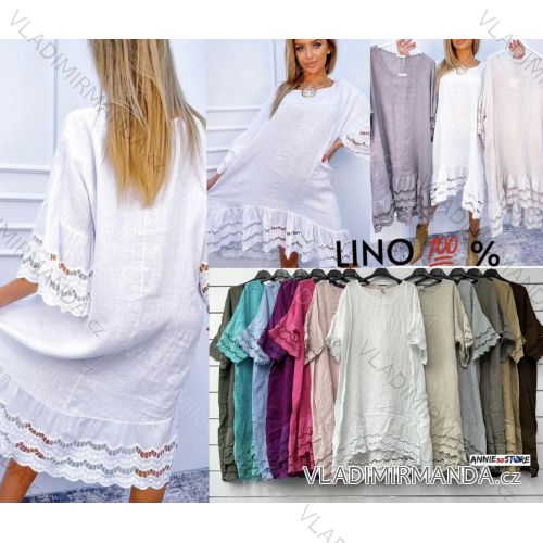 Šaty dlhé letné ľanové 3/4 dlhý rukáv dámske (S/M/L ONE SIZE) TALIANSKA MÓDA IMWAD25927