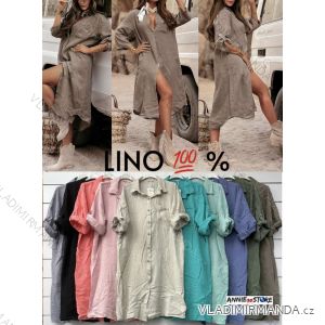 Šaty dlhé letné košeľové ľanové 3/4 dlhý rukáv dámske (S/M/L ONE SIZE) TALIANSKA MÓDA IMWAD25928