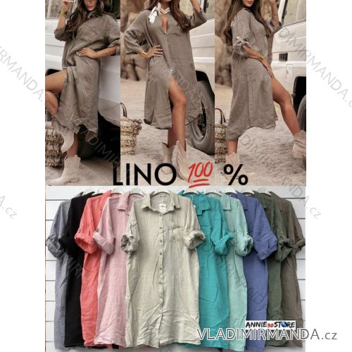 Šaty dlhé letné košeľové ľanové 3/4 dlhý rukáv dámske (S/M/L ONE SIZE) TALIANSKA MÓDA IMWAD25928