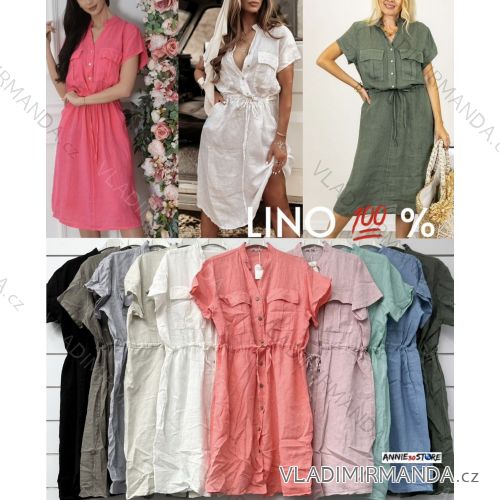 Šaty dlhé letné košeľové ľanové 3/4 dlhý rukáv dámske (S/M/L ONE SIZE) TALIANSKA MÓDA IMWAD25929