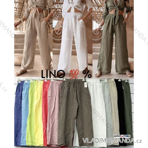 Nohavice dlhé oversize ľanové dámske (S/M/L ONE SIZE) TALIANSKA MÓDA IMWAD25931