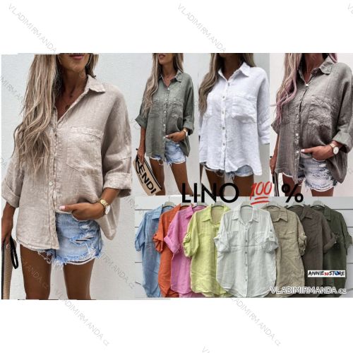 Košeľa 3/4 dlhý rukáv ľanová dámska (S/M/L ONE SIZE) TALIANSKA MÓDA IMWAD25936