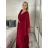 Šaty dlhé společenské elegantný krátky rukáv dámske (S/M/L ONE SIZE) TALIANSKA MÓDA IMPSH2550410/DU M / L vínová