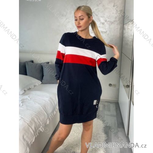 Šaty mikinové dlhý rukáv dámske PALERMO (S/M/L ONE SIZE) TALIANSKA MóDA IMD22882/DU S/M/L tmavo modrá