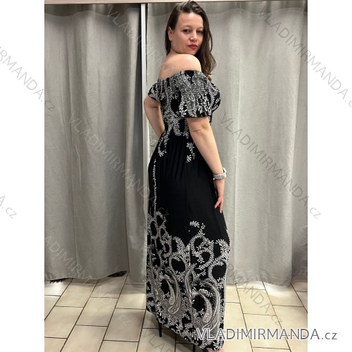 Šaty dlhé carmen elegantný icecool krátky rukáv dámske (M/L, XL/2XL) AINUOSI TALIANSKA MODA IMB247011/DUR -   čierna
 -   XL/2XL