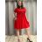Šaty košeľové sťahovací krátky rukáv dámske SIMONE  (M/L/XL ONE SIZE) TALIANSKA MÓDA IMC25165/DU M/L/XL červená