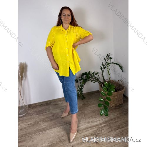 Košeľa mušelínová dlhý rukáv dámska nadrozměr ADIGE (50/52/54 ONE SIZE) TALIANSKA MÓDA IM424299