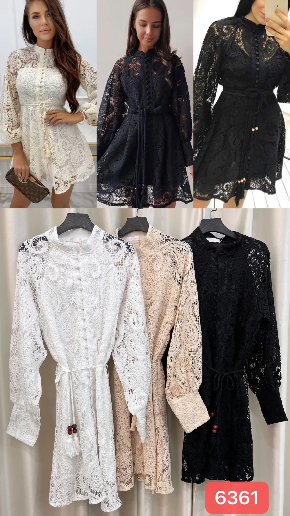 Šaty elegantné krajkové dlhý rukáv dámske (S/M/L ONE SIZE) TALIANSKA MÓDA IMPOC236361