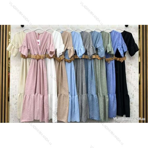 Šaty dlhé letné s opaskom krátky rukáv dámske (S/M/L ONE SIZE) TALIANSKA MÓDA IMWBA25988