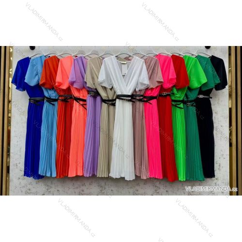Šaty dlhé letné s opaskom krátky rukáv dámske (XS/S/M ONE SIZE) TALIANSKA MÓDA IMWBA25996