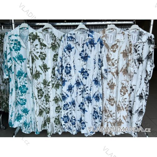 Šaty košeľové kvetované 3/4 dlhý rukáv dámske (S/M/L ONE SIZE) TALIANSKA MÓDA IM425326
