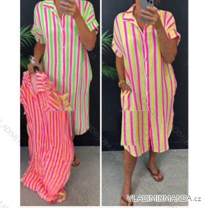 Šaty košeľové prúžok krátky rukáv dámske (S/M/L ONE SIZE) TALIANSKA MÓDA IM425336