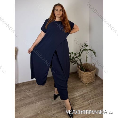 Komplet elegantní krátky rukáv dámske nadrozmer JASMINA (50/52/54 ONE SIZE) TALIANSKA MÓDA IM425311/DUR 50/52/54 tmavo modrá