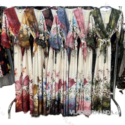 Šaty dlhé elegantné kvetované 3/4 dlhý rukáv dámske (XS/S/M ONE SIZE) TALIANSKA MÓDA IMM25m4949