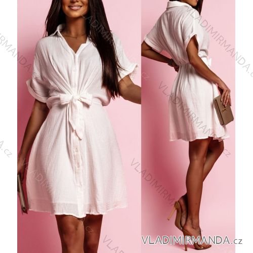Šaty krátke letný mušelín krátky rukáv dámske (S/M/L ONE SIZE) TALIANSKA MÓDA IMD25131