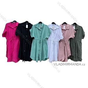 Šaty krátke košeľové mušelín krátky rukáv dámske nadrozmer (46/48/50 ONE SIZE) TALIANSKA MÓDA IMD25146