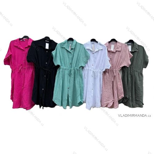Šaty krátke košeľové mušelín krátky rukáv dámske nadrozmer (46/48/50 ONE SIZE) TALIANSKA MÓDA IMD25146