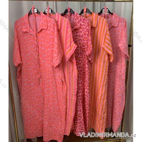 Šaty dlhé košeľové mušelín krátky rukáv dámske nadrozmer (54/56/58 ONE SIZE) TALIANSKA MÓDA IMWEC25065
