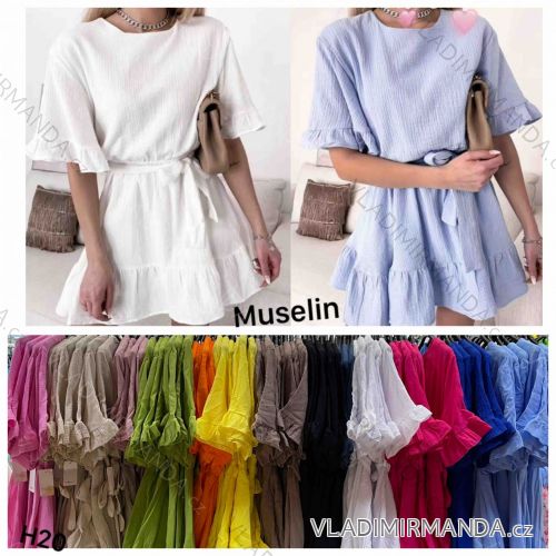Šaty letný mušelín krátky rukáv dámske (S/M/L ONE SIZE) TALIANSKA MÓDA IMWHA251235