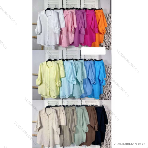 Súprava letná Košeľa predĺžená šortky mušelín dlhý rukáv dámska (S/M/L ONE SIZE) TALIANSKA MÓDA IMWKK251019