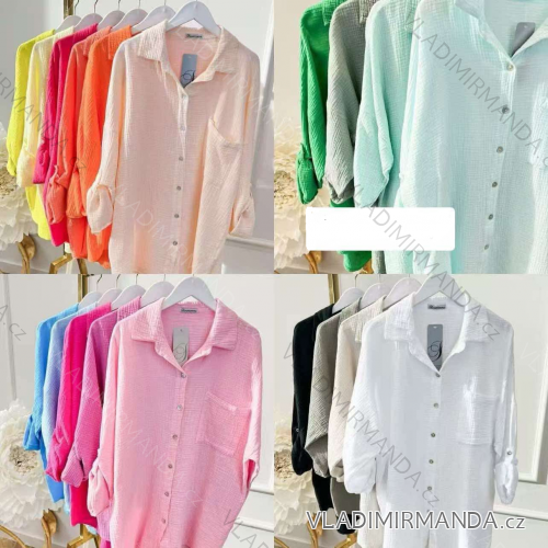 Košeľa predĺžená mušelín dlhý rukáv dámska (S/M/L ONE SIZE) TALIANSKA MÓDA IMWKK251029