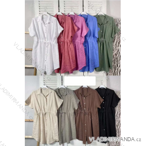 Šaty krátke ľanové sťahovací krátky rukáv dámske (S/M/L ONE SIZE) TALIANSKA MÓDA IMWKK251031