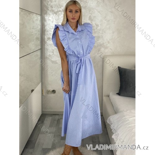 Šaty dlouhé košilové krátký rukáv dámské (S/M ONE SIZE) ITALSKÁ MÓDA IMPMD2434009/DU S / M biela