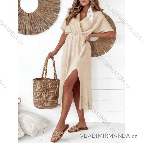 Šaty dlhé letný mušelín krátky rukáv dámske (XS/S/M ONE SIZE) TALIANSKA MÓDA MWGS251312
