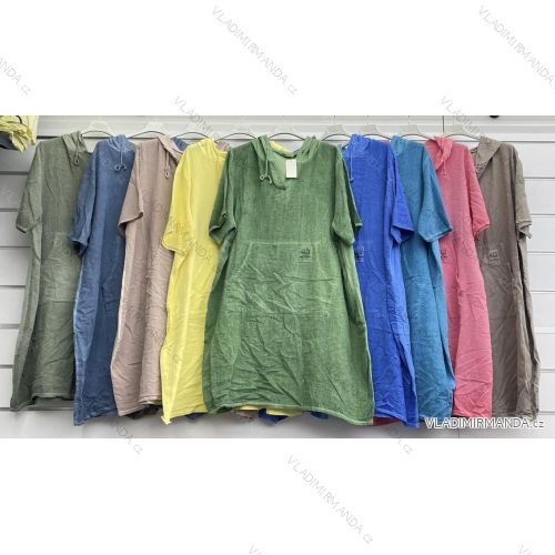 Šaty mikinové s kapucňou krátky rukáv dámske nadrozmer (42/44/46 ONE SIZE) TALIANSKA MÓDA IMWCL251050