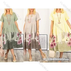 Šaty voľnočasové letné kvetované krátky rukáv dámske nadrozmer (42/44/46 ONE SIZE) TALIANSKA MÓDA IMWCL251051
