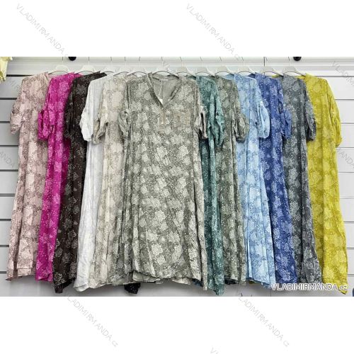 Šaty dlhé košeľové krátky rukáv dámske nadrozmer (42/44/46 ONE SIZE) TALIANSKA MÓDA IMWCL251052