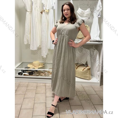 Šaty dlhé voľnočasové letný mušelín krátky rukáv dámske INGE (S/M/L ONE SIZE) TALIANSKA MÓDA IM425304/DUR S/M/L hnedá