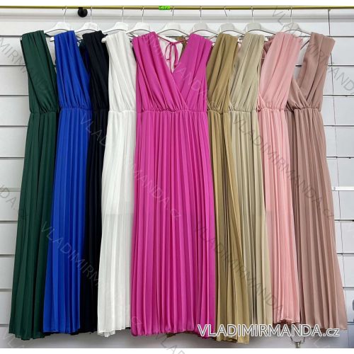 Šaty dlhé sifónové skladané bez rukávov dámske (S/M/L ONE SIZE) TALIANSKA MÓDA IMWCL251073